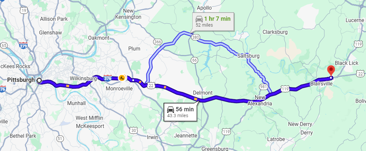 Getting from Pittsburgh, Pennsylvania, to Tri-Star Automotive Group