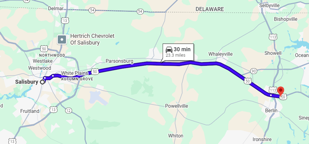 Getting from Salisbury, Maryland, to i.g. Burton Chevrolet of Berlin