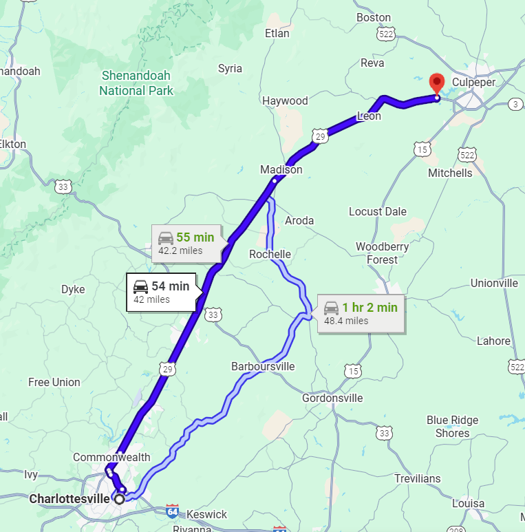How to Get to Charlottesville, Virginia, from Chrysler of Culpeper