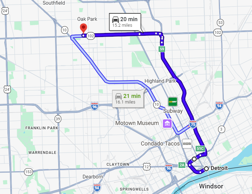 Getting from Detroit, MI, to Northland Chrysler Dodge Jeep Ram