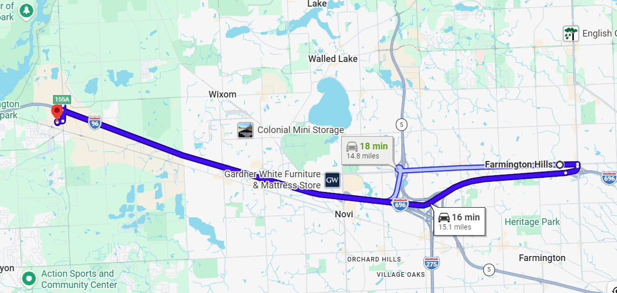 Directions from Farmington Hills