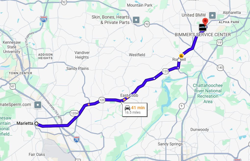 Directions from Marietta, GA to Palmer Dodge Chrysler Jeep Ram