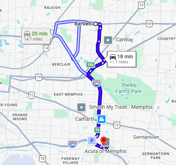 Getting from Bartlett, Tennessee to Maserati of Memphis