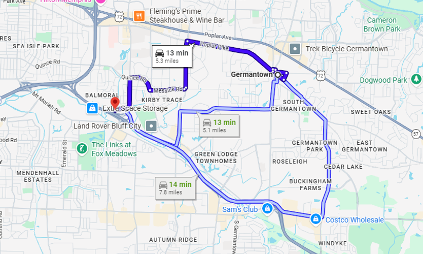 Getting from Germantown, TN to Maserati of Memphis